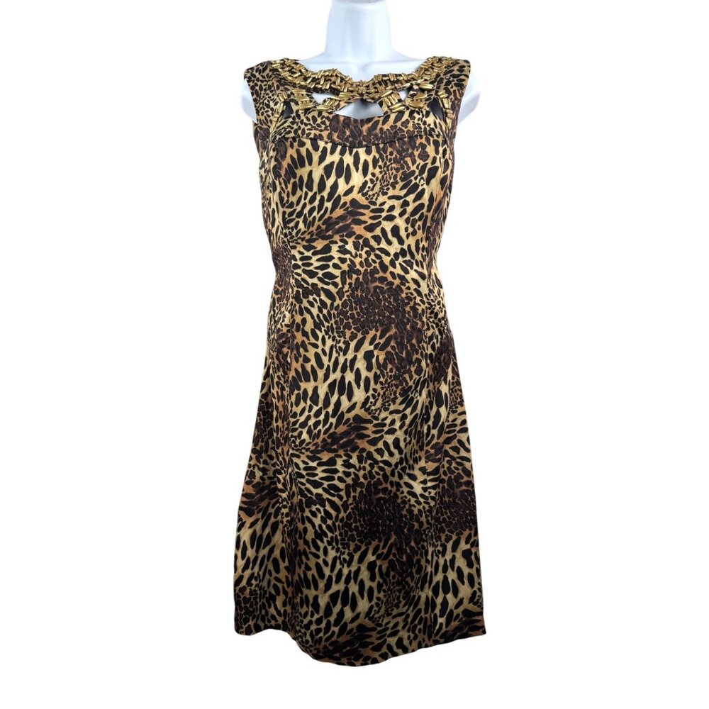 VTG XOXO Leopard‎ print satin gold studded cocktail dress 90s Y2K sz 13/14
